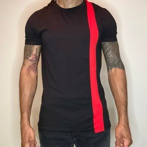 BooHooMAN Muscle Fitted T-Shirt, Color: Black & Red, Size XL
